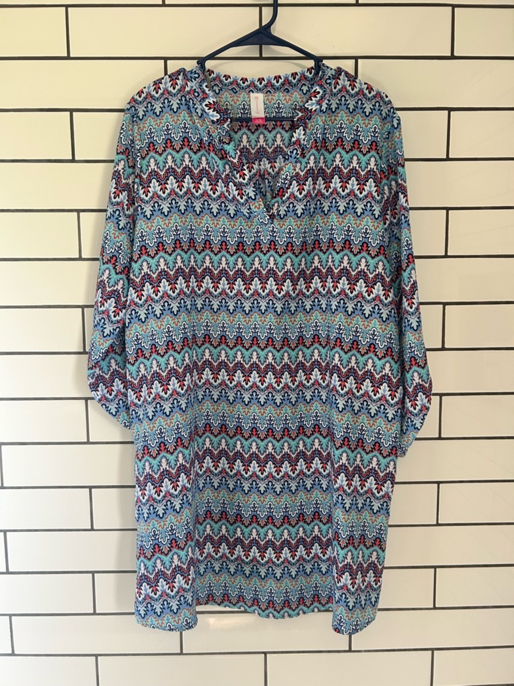 Women’s Blue Patterned Swim Cover-Up Tunic